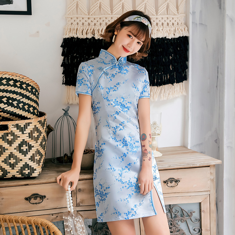 2025 New Cheongsam Short Daily Banquet Skirt New Spring and Summer Improved Chinese Style Performance Costumes Republic of China Performance Costumes