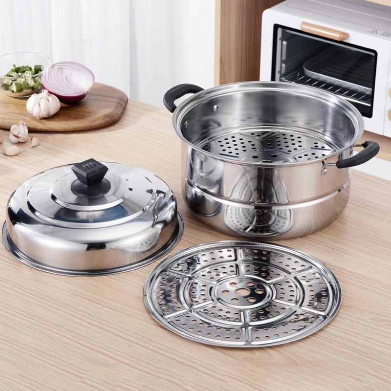 Stainless Steel Three-layer Steamer Multi-functional Soup Steaming Pot Thickened Double-layer Soup Steaming Pot with Large Capacity