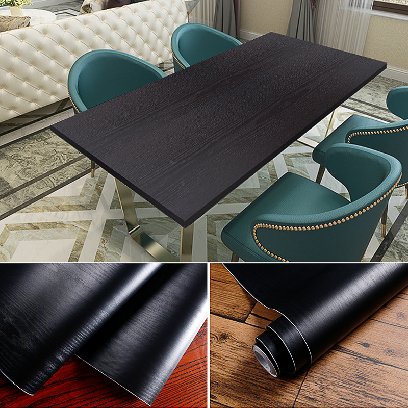 Guangzhou factory source cross-border wholesale wood grain stickers self-adhesive thickened waterproof pvc wardrobe furniture renovation wallpaper