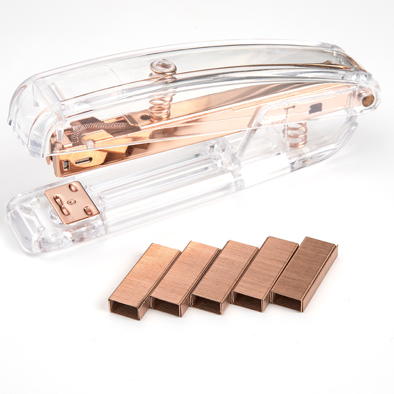 Cross-border Amazon factory supply rose gold gift stapler office transparent plastic stapler binding machine