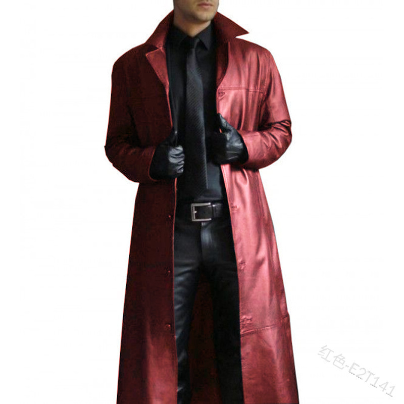 Q015 male god fashion domineering gamblers temperament pure color trench coat slim leather long leather jacket men's jacket