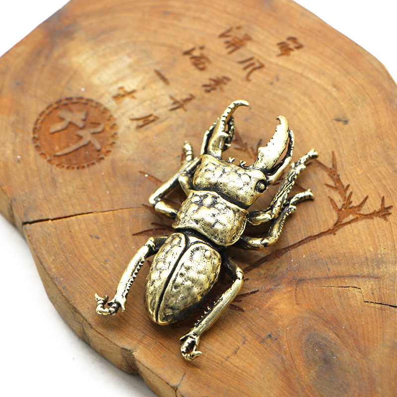 Brass Beetle Tea Ceremony Tea Pet Ornament Pure Copper Tianniu Paperweight Antique Copperware Crafts Unicorn Fairy Keychain
