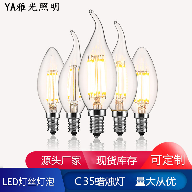 светодиодная лампа с нитью C35 серия Эдисона ретро лампочка свеча светодиодный источник света