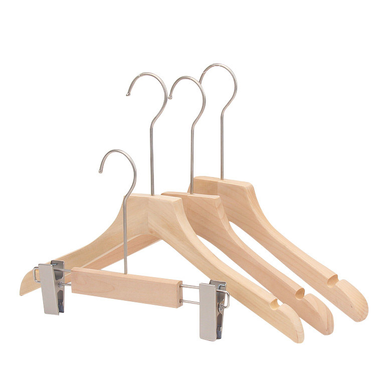 Clothing Store Special Women's Solid Wood Clothes Hangers Men's Wooden Cotton Rope Flocking Non-Slip Adult Clothes Hangers and Trouser Clips Wholesale