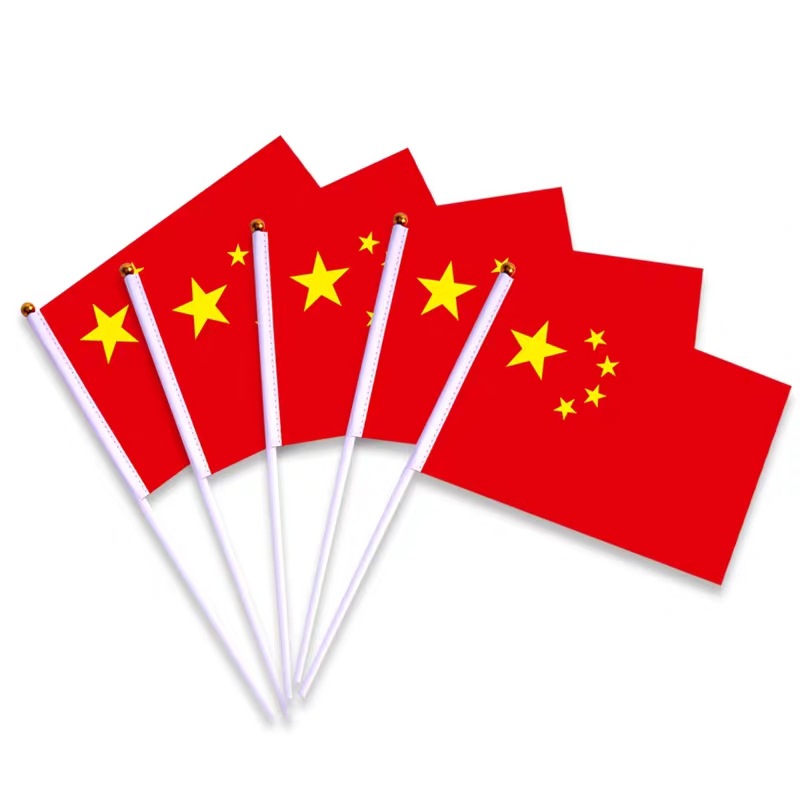 Wholesale No.7 No.8 China Hand-cranked Small National Flag Holding Small Red Flag National Day Activity Performance Decorative Small Flag with Rod