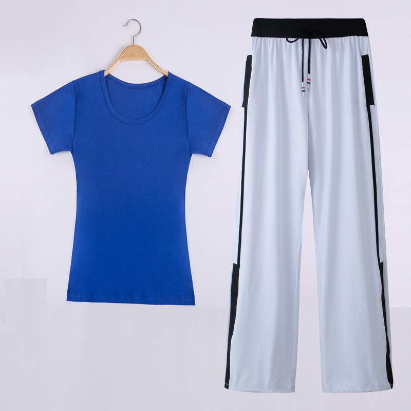 Tingzi Square Dance Clothing New Suit Solid Color Sports Fitness Leisure Cotton Summer Short-sleeved T-shirt Women's ins Trendy