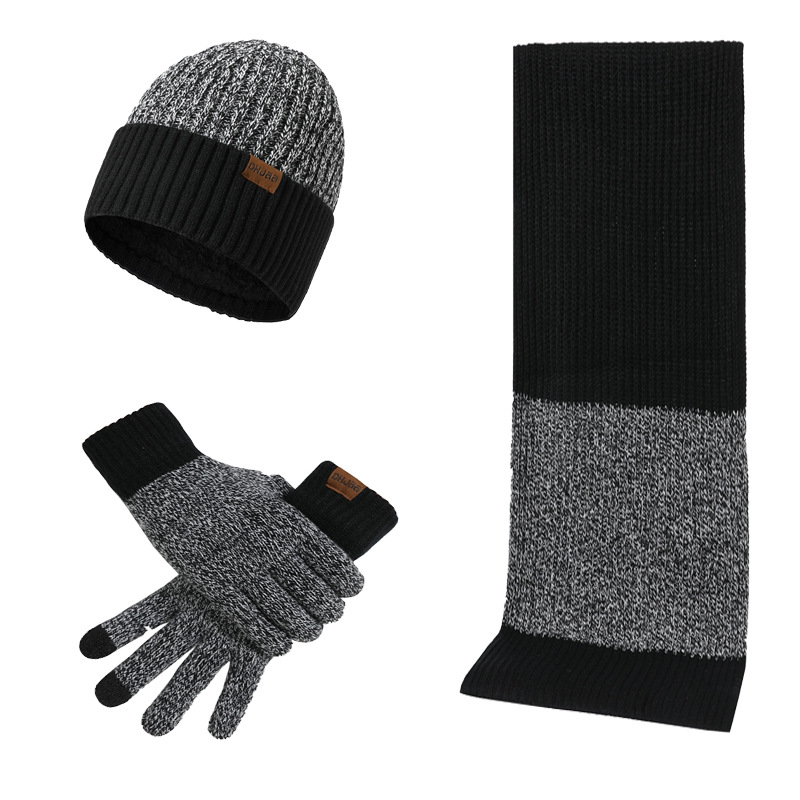 Cross-border autumn and winter thick wool cap warm suit new men's and women's hat scarf gloves three-piece gift spot