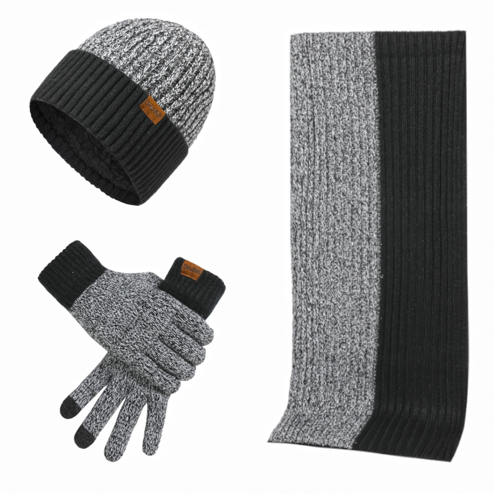 Amazon autumn and winter New European and American wool hat suit color matching knitted hat thickened scarf gloves three-piece set