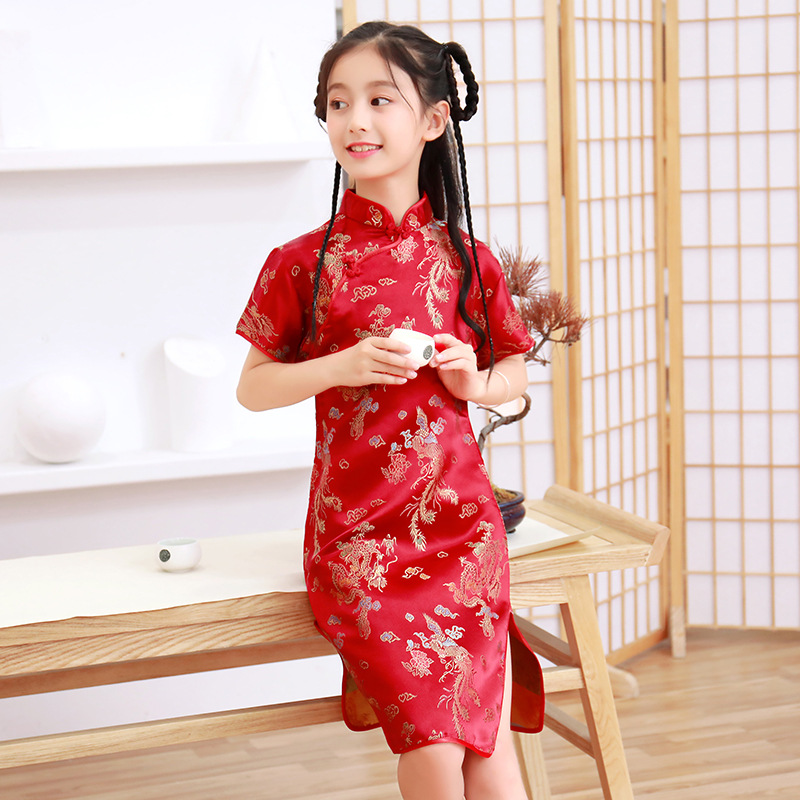 2025 Children's Cheongsam New Summer Retro Western Style Princess Dress Chinese Style Little Girl Baby Girl Cheongsam Dress
