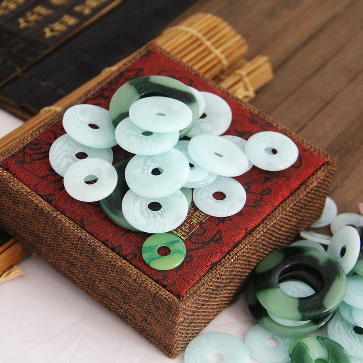 DIY ручные аксессуары, смоляная маленькая нефритовая деталь, медная монета, маленькая нефритовая деталь, безопасный замок, аксессуары с китайским узлом