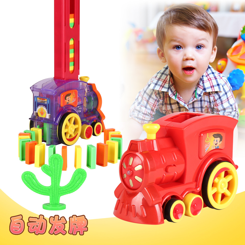 Dominoes Transparent Dominoes Small Train Automatic Placing and Licensing Electric Puzzle Shake Tone Same