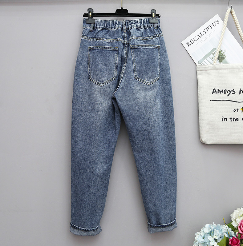 Plus size jeans women's loose harem pants fat sister cropped pants high waist pants plus size New