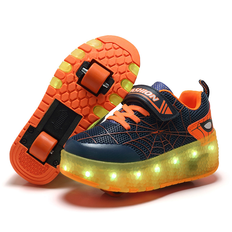 New USB rechargeable LED flashing lights heelloo shoes double wheels for boys and girls children shoes wholesale factory direct supply