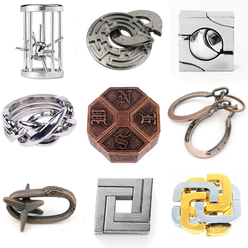 Magic Asahi puzzle Zinc Alloy Unlock Kongming Lock Magic Alloy Educational Toys Nine Chain Intelligence Luban Lock