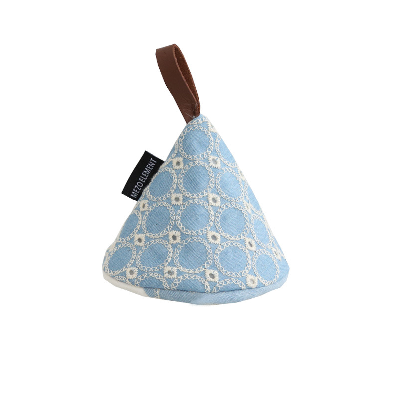 Japanese Style Denim Embroidery Kitchen Anti-scalding Triangle Pot Handle Cap Heat Insulation Gloves Cute Fabric Pot Cap Pot Jacket