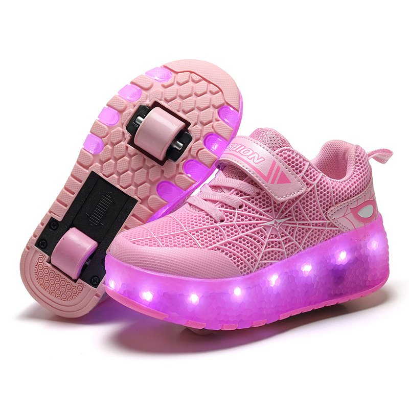 New USB rechargeable LED flashing lights heelloo shoes double wheels for boys and girls children shoes wholesale factory direct supply