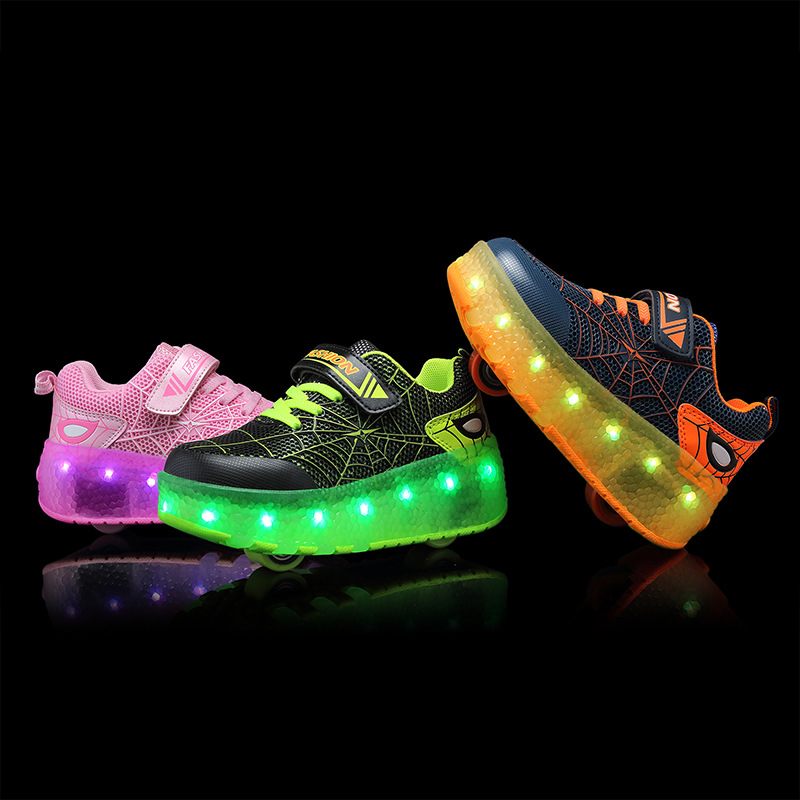 New USB rechargeable LED flashing lights heelloo shoes double wheels for boys and girls children shoes wholesale factory direct supply