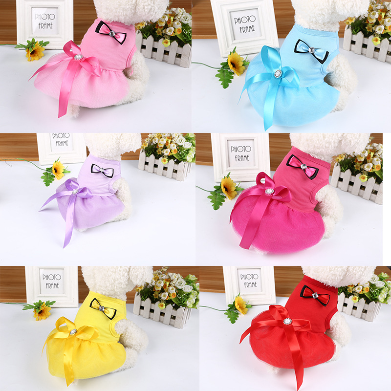 Pet Clothes Summer Bowknot Princess Vest Outfit Mesh Skirt Dress Supplies Dog Skirt Princess Style