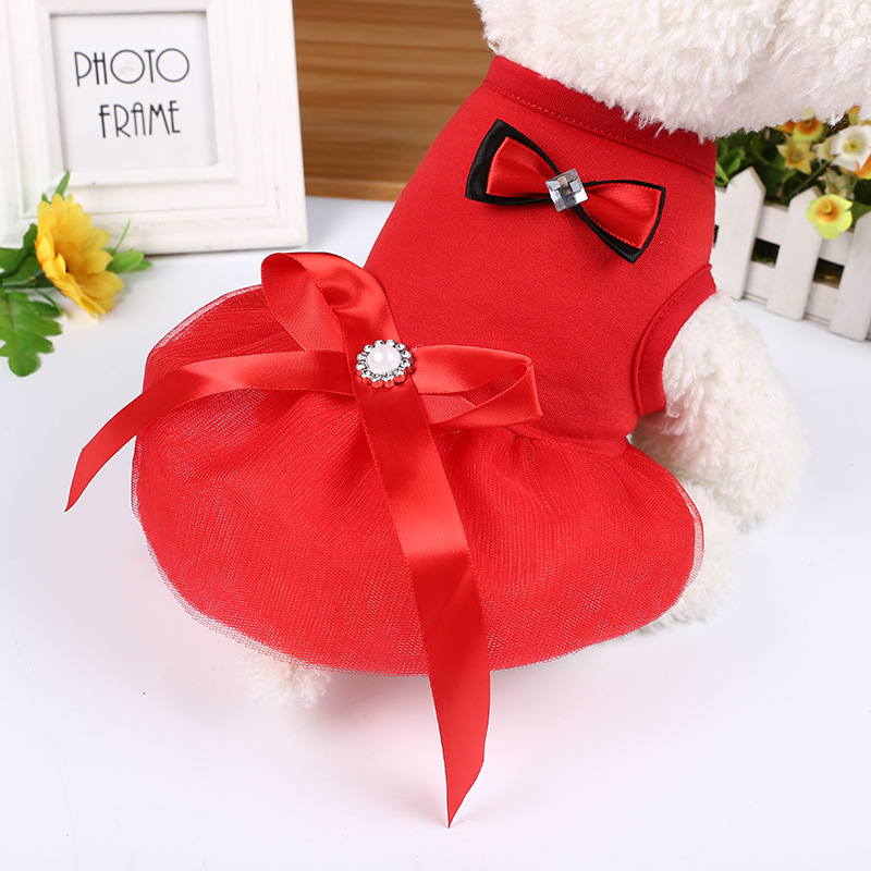 Pet Clothes Summer Bowknot Princess Vest Outfit Mesh Skirt Dress Supplies Dog Skirt Princess Style