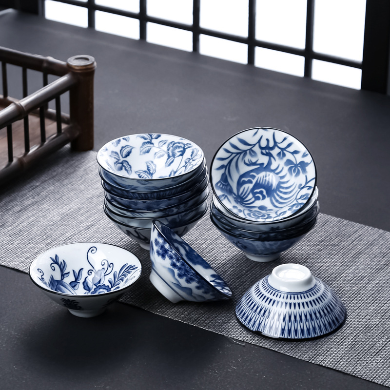 Чайная чаша из синего и белого фарфора, керамический кунг-фу, ретро, маленькая чашка