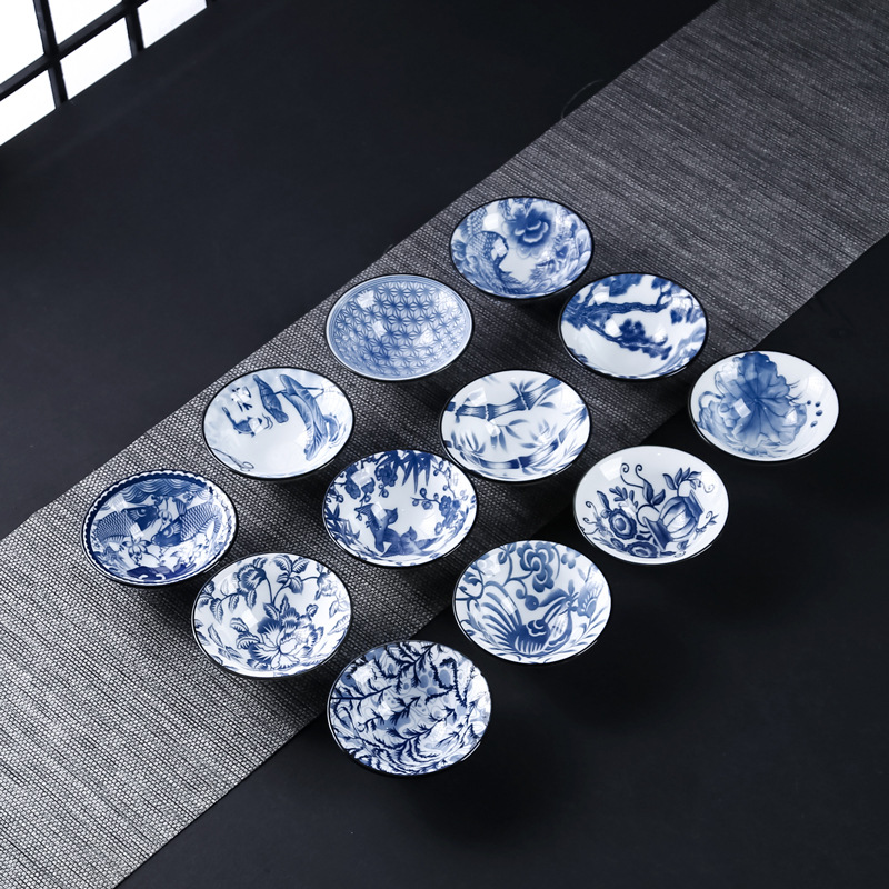 Blue and White Porcelain Tea Bowl Bucket Cup Dehua Ceramic Kung Fu Tea Set Tea Tasting Cup Retro Small Household Tea Cup Master Cup
