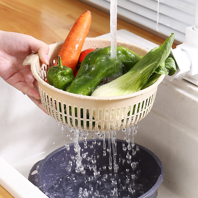 Kitchen Supplies Double-Layer Plastic Drain Basket Thickeneded Large Plastic Storage Vegetable Basket Vegetable Drain Basket Products
