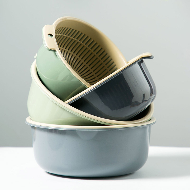 Kitchen Supplies Double-Layer Plastic Drain Basket Thickeneded Large Plastic Storage Vegetable Basket Vegetable Drain Basket Products