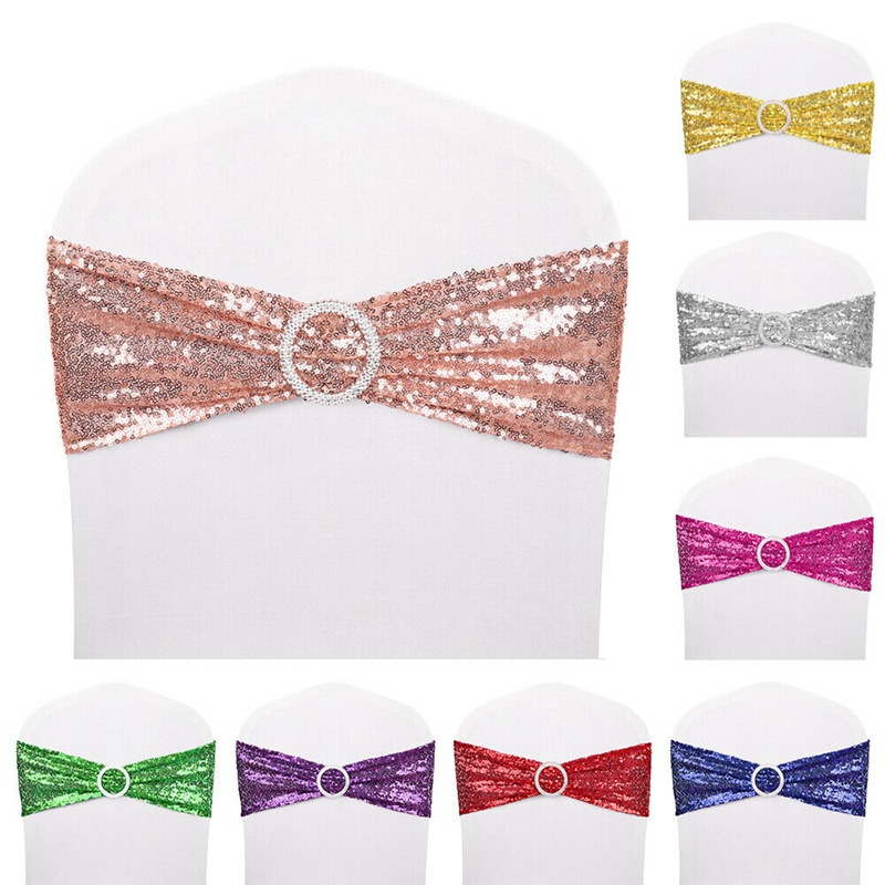 Tie-free stretch chair back flower sequins chair back bow hotel wedding wedding supplies chair cover decorative strap