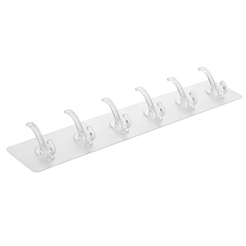 Transparent seamless hook punch-free with row sticky hook rack bathroom door rear hanger kitchen six-piece corner hook