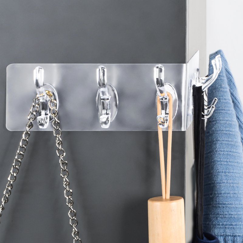 Transparent seamless hook punch-free with row sticky hook rack bathroom door rear hanger kitchen six-piece corner hook