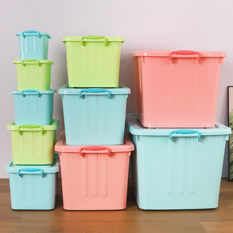 Transparent Storage Box with Lid for Household Toys, Snacks, Clothing Storage Box, Large-Capacity Plastic Colorful Moving Storage Box