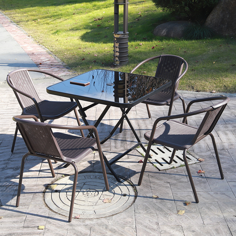 Rattan Chair Outdoor Balcony Leisure Iron Courtyard Chair Outdoor Outdoor Outdoor Garden Backrest Waterproof Rattan Table and Chair Combination