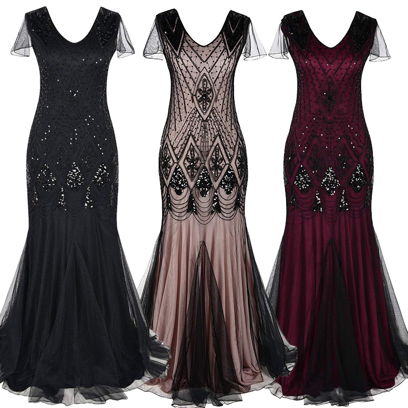 Amazon Cross-Border 1920 Sequin Dress Gatsby Retro Dress Plus Size Banquet Party Dress