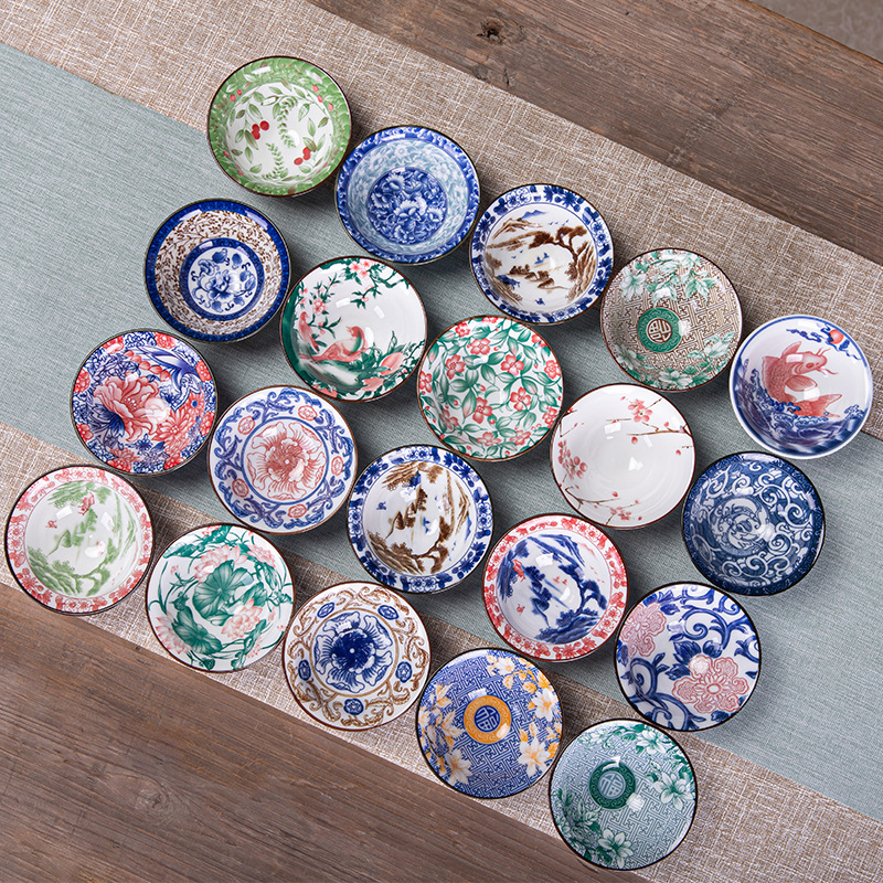 Керамическая чаша с подглазурной росписью, винтажная, для кунг-фу