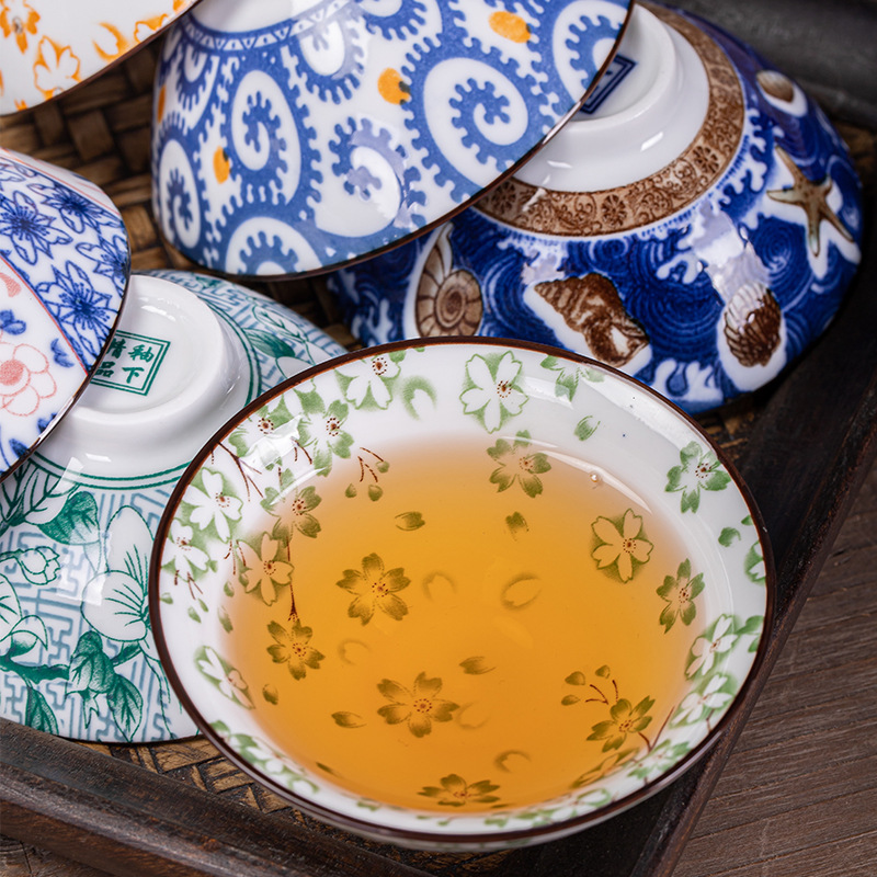 Underglaze Colored Blue and Flower Ceramic Bucket Cup Tea Cage Kung Fu Tea Set Tea Tasting Cup Personal Cup Master Cup Vintage Small Tea Cup