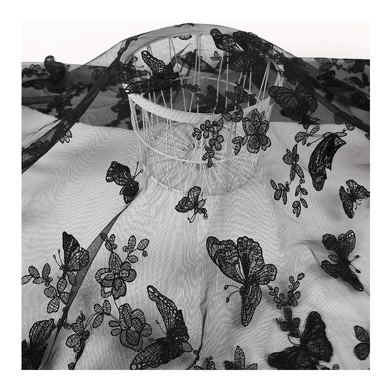 2025 New Butterfly Stereo Embroider Fabric Mesh Embroider Kidsren's Skirt Han Dynasty Fabric Embroider Fabric