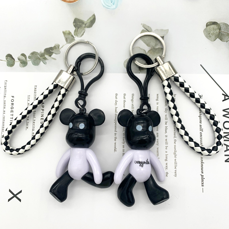 Cartoon Bear Keychain Black and White Rope Pendant Car Accessories Bag Decoration Fashion Small Gift Wholesale Creative Doll