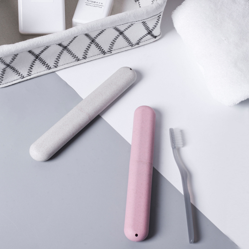 Toothbrush Box Wheat Straw Nordic Style Travel Portable Toothbrush Cover Travel Chopsticks Holder Straw Storage Box 24cm