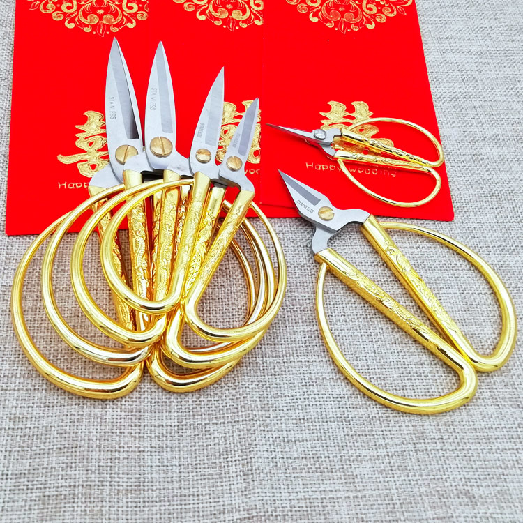 Factory wholesale stainless steel dragon and phoenix scissors household scissors alloy dragon and phoenix scissors golden scissors wedding ribbon scissors