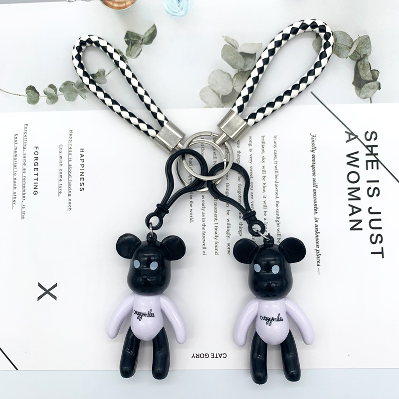 Брелок в виде мультяшного медведя, черно-белый, подвеска для автомобиля, модный маленький подарок