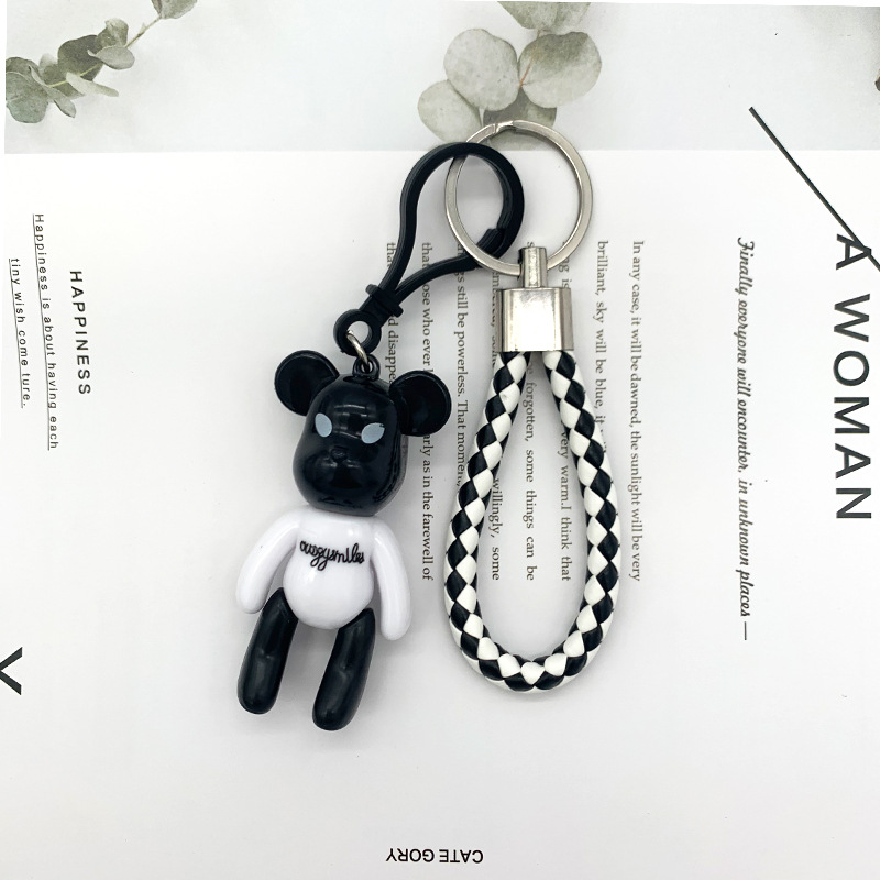 Cartoon Bear Keychain Black and White Rope Pendant Car Accessories Bag Decoration Fashion Small Gift Wholesale Creative Doll