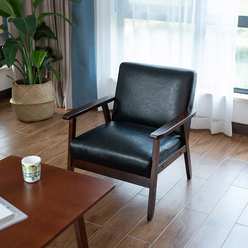 Small Leather Sofa Simple Room Single Double Two or Three Person Solid Wood Fabric Simple Living Room Small Apartment Small Sofa