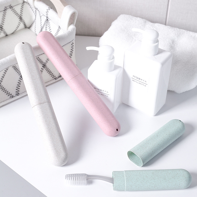 Toothbrush Box Wheat Straw Nordic Style Travel Portable Toothbrush Cover Travel Chopsticks Holder Straw Storage Box 24cm