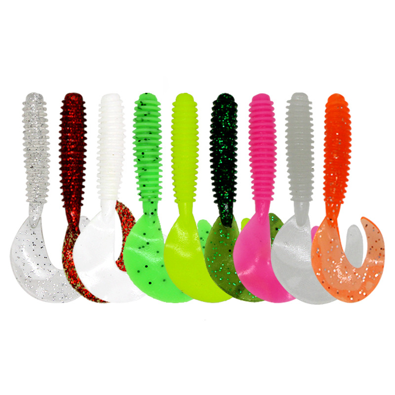 Luya bait bionic soft insect Luya Soft Bait explosive fishing thread roll tail luminous bait fake bait Weihai screw wholesale