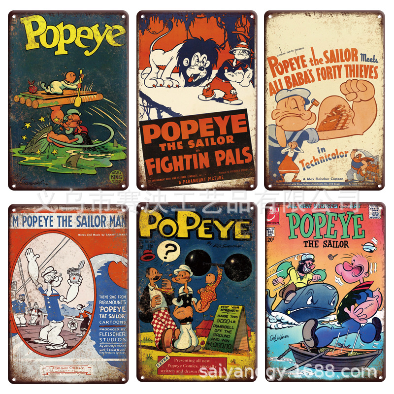 Marvel Cartoon Hercules Sailor Iron Painting Retro Planye Iron Decoration Hanging Painting Restaurant Internet Cafe Wall Hanging