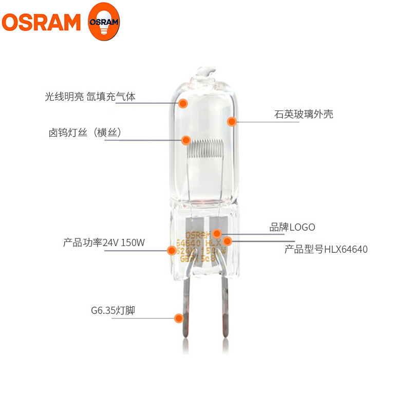 OSRAM OSRAM HLX64640 24V150W Halogen Lamp Bead OSRAM 64640 Imported Microscope Lamp