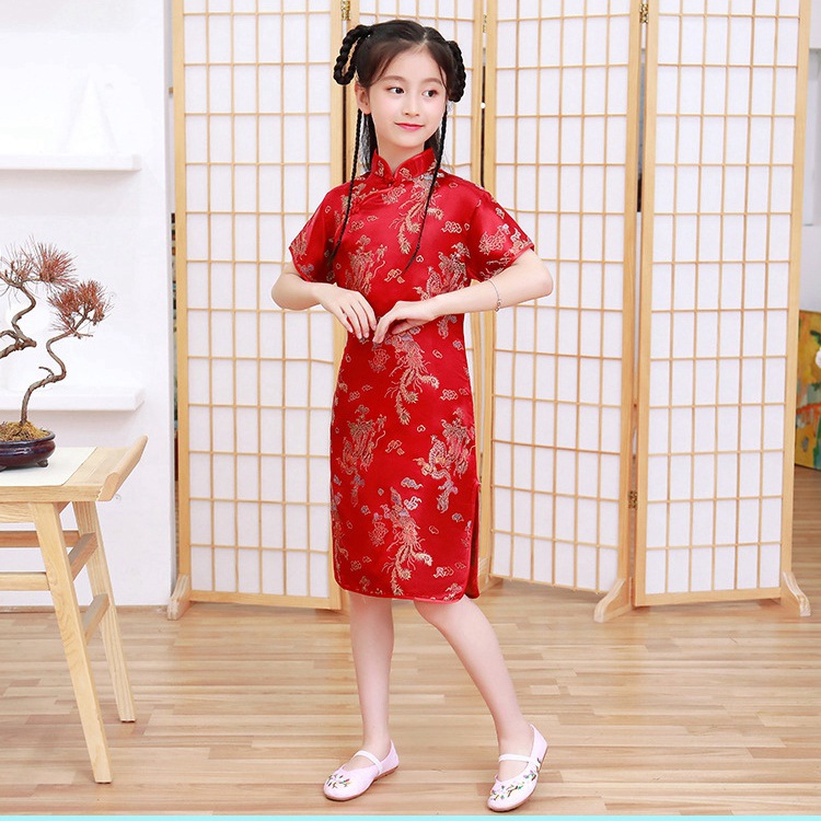 Girls' Cheongsam Summer New Retro Style Improved Princess Dress Chinese Style Kidsren's Tang Suit Girl Baby Dress