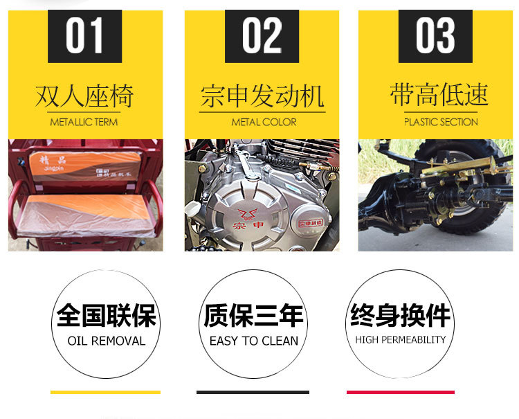Gasoline Three-Wheeled Motorcycle Cargo Agricultural Zongshen Power Old-Age Walking Flat Ride Section Dump Fuel Tricycle
