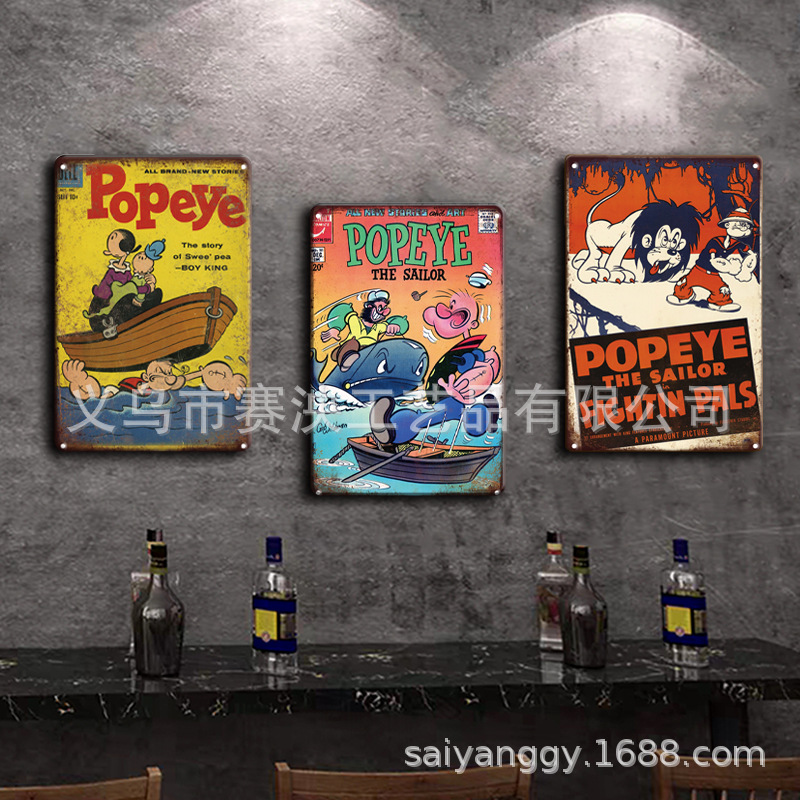 Marvel Cartoon Hercules Sailor Iron Painting Retro Planye Iron Decoration Hanging Painting Restaurant Internet Cafe Wall Hanging