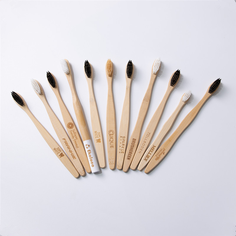 Bamboo toothbrush wholesale adult wood bamboo charcoal soft bristle toothbrush bamboo wooden handle flat toothbrush can be laser customized